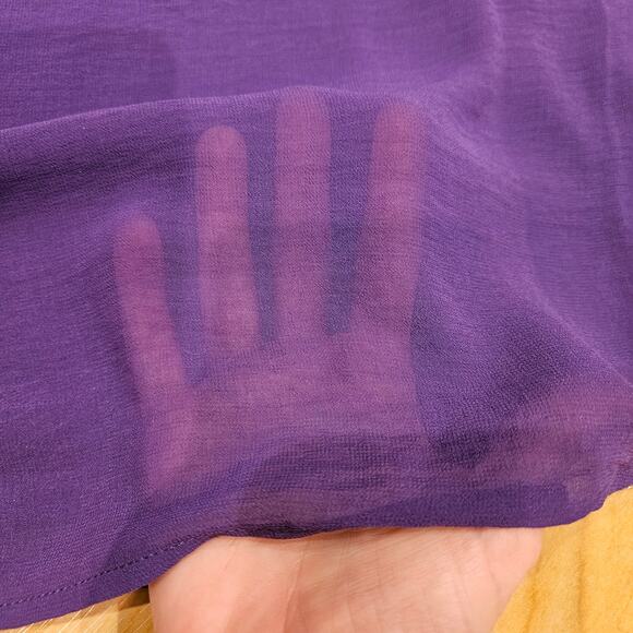 Kylie Paige Top Womens L Barbie Chiffon Tank V Neck Flowy Sheer Lined Purple - Picture 8 of 10